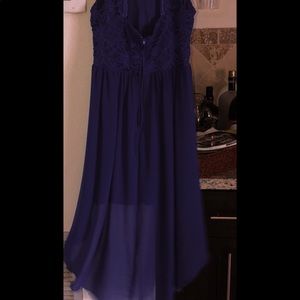 hi-lo lace open back with rhinestone embellishment